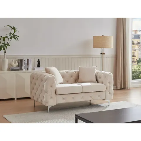 vente-unique.com Canapé fixe polyester 2 places beige} Beige 162x76x91cm – image 1