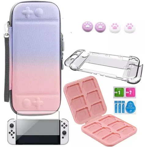 INF Switch OLED Etui mit Zubehör Rosa / Blau 8 Teile – Bild 1