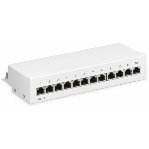 Goobay CAT 6 mini/desktop patchpanel, 12-poorts (1 U), STP afgeschermd, wit – afbeelding 1