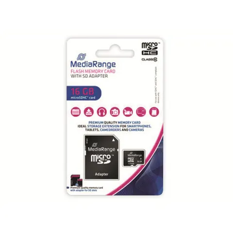 Mediarange - Micro Sd 16gb (Class 10) Met Adapter – afbeelding 1