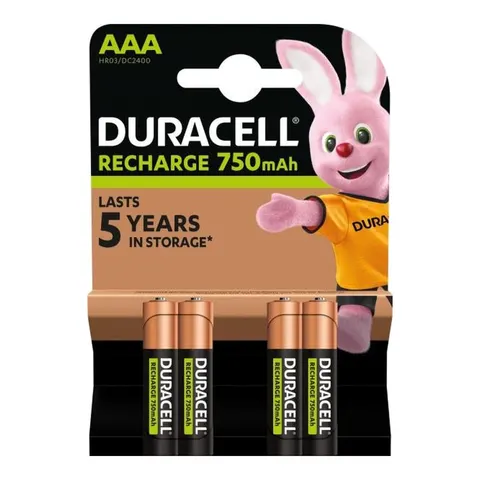Batterij oplaadbaar Duracell 4x AAA 750mAh Plus – afbeelding 1
