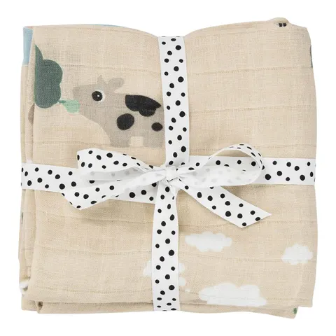 Done By Deer Tiny Farm Multidoek - 2-Pack - Sand – afbeelding 1