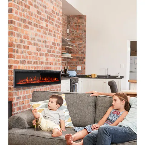 Symple Stuff Electric Fireplace Insert Wall Mounted Freestanding Heater Metal Panel With Crystal & Log Black 34cm H x 127cm W x 14cm D – image 1