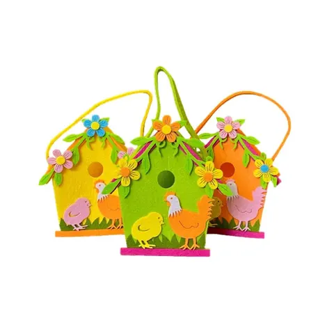 Small Felt Gift Bag Easter Birdhouse Design Assorted Colours – image 1