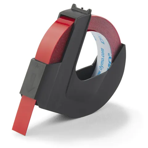 Reliëftape Dymo embossing vinyl 9mm wit op rood – afbeelding 1