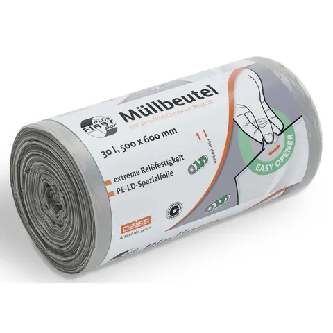 DEISS FIRST PLUS pcr® Müllbeutel 30,0 l hellgrau – Bild 1