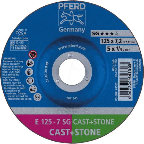 PFERD TOOLS PFERD 69298075 - Grinding wheel E 125x7.2x22.23 mm – image 1