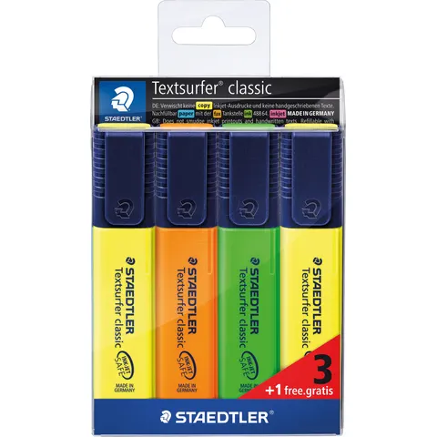 STAEDTLER Textsurfer classic tekstmarker - set 3 + 1 gratis – afbeelding 1