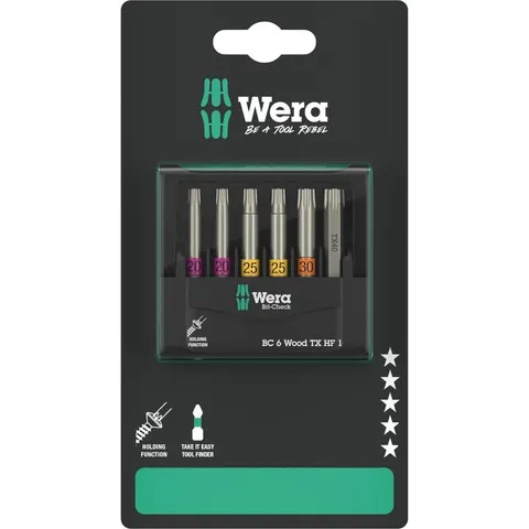 Wera 6 Piece Woodworking 50mm Screwdriver Bit Set – image 1