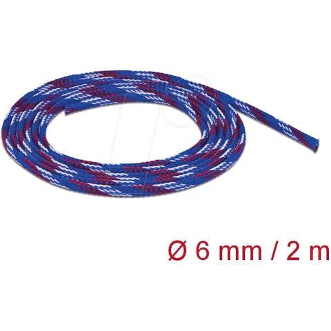 Polyester kabelsleeve | rekbaar | 6mm | blauw/wit/rood | 2 meter – afbeelding 1
