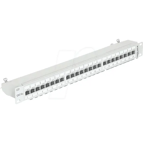 Delock 19 inch patch panel | 24x RJ45 | CAT6a | STP | 1U | grijs – afbeelding 1