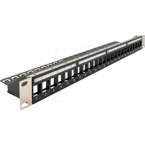 "DELOCK 66865 - 19"" Keystone Patch Panel 24 port with strain relief black" – image 1