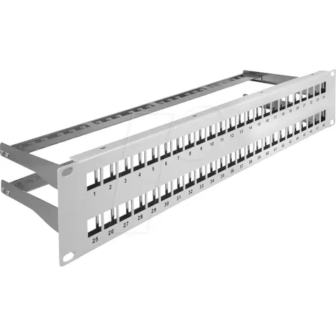 Delock 19 inch patch panel met kabelgeleiding | voor 48 Keystone modules | 2U | grijs – afbeelding 1