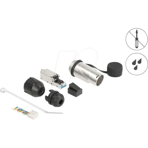 RJ45 Modular Plug field-assembly Cat.6A with robust cable plug housing and protective cap suitable for the Delock feed-through couplers 67061 and 67062 IP66 dus – afbeelding 1