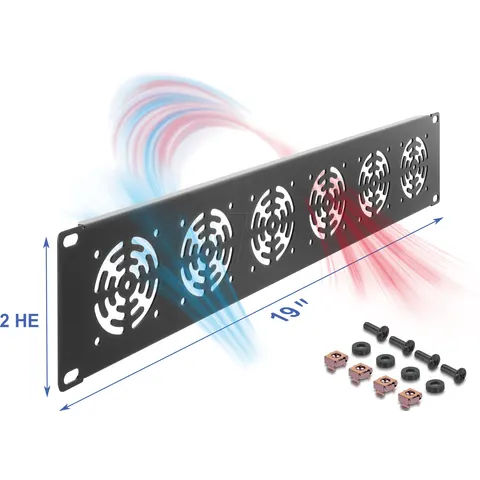 "DELOCK 67415 - 19"" rack panel, 2 U, for 6 fans, dark gray" – image 1