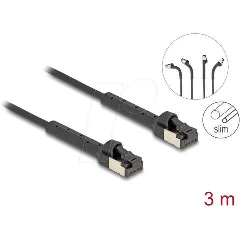 Delock RJ45 Slim Network Cable Cat.6A U/FTP angled black 3 m – afbeelding 1
