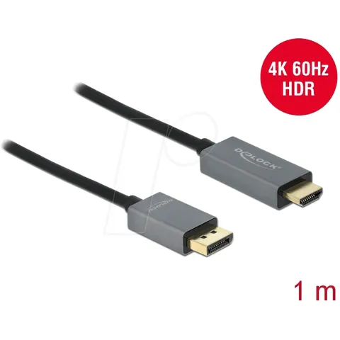 DELOCK Kabel DisplayPort 1.4 zu HDMI 1m – Schwarz – Bild 1