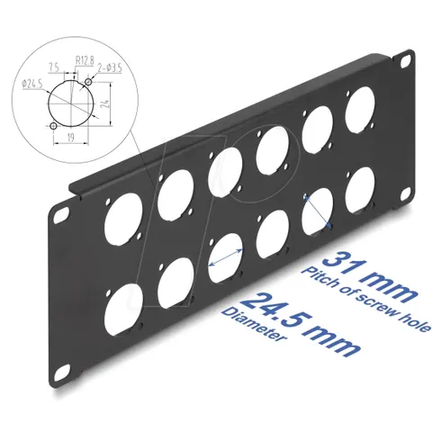 "DELOCK 88054 - 10"" D-type patch panel, 12-port, 2 U, black" – image 1