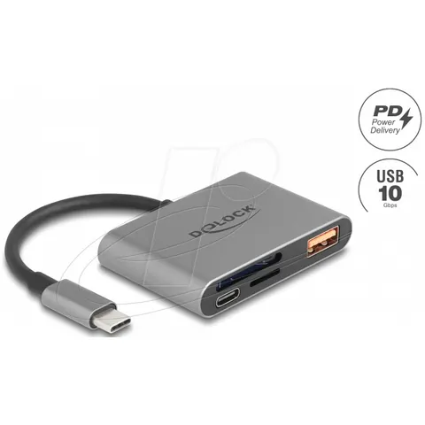 DELOCK 91016 - USB-C™ Card Reader for SD and Micro SD memory cards + USB 10 Gbp – image 1