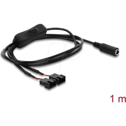 DELOCK 91355 - Fan cable DC socket to 2x 4-pin plug, switch, 1 m – image 1