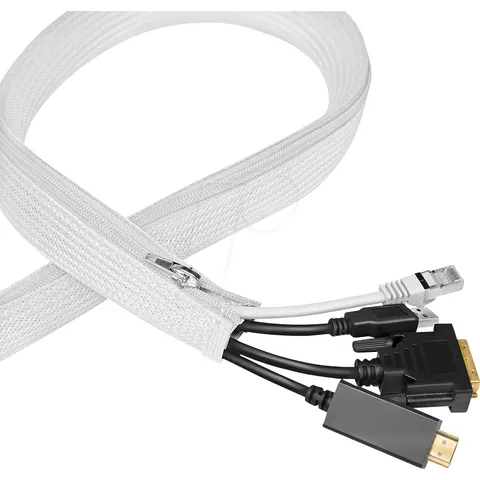 LogiLink Cable sleeve with zipper. Polyester. OD: 50 mm. white. 2 m – image 1