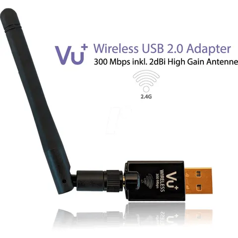 VU+® Wireless USB 2.0 Adapter 300 Mbps inkl. Antenne – Bild 1