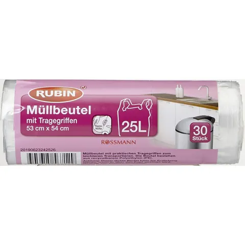 RUBIN Müllbeutel 25,0 l transparent – weiß – Bild 1