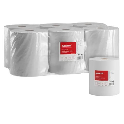 Katrin handdoekrol basic m300 1laags wit 6 rollen x 500 vel – afbeelding 1