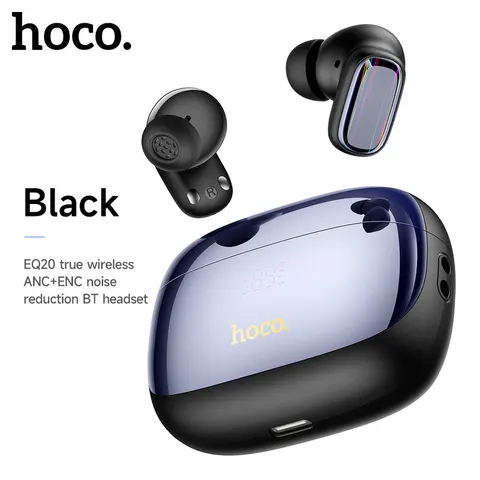 Handsfree Bluetooth HOCO EQ20, TWS, ANC, MultiPoint, Schwarz – Bild 1