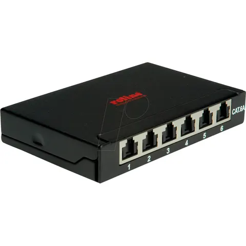 ROLINE 26110299 - Mini patch panel, Cat. 6a, 6x RJ45, 0.5U, shielded, black – image 1