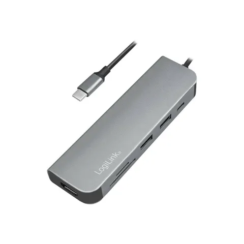 LogiLink USB-C 6-in-1 Multifunktions-Hub, silber – Bild 1