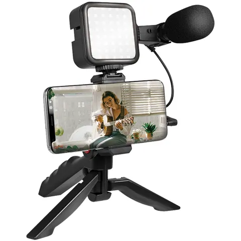 LogiLink Vlogger-Starter-Kit. with LED Light. microphone and handle – image 1