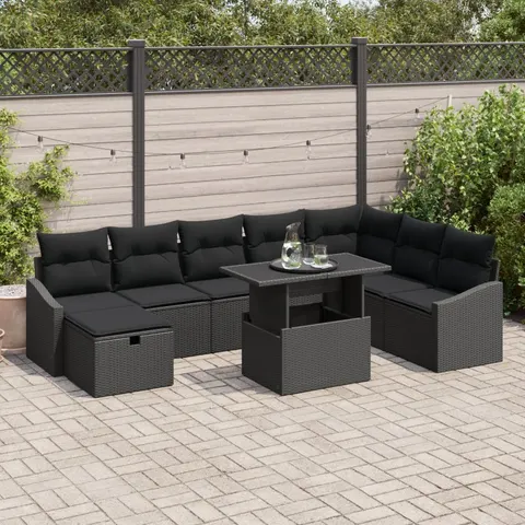 vidaXL Ensemble de canapé de jardin 9 pc Noir polyrotin – 413116 – image 1