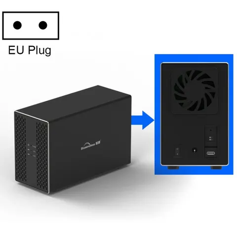 Blueendless Type-C / USB-C Interface 3.5 inch 2 Bay RAID Combination Array HDD External Enclosure, Type-C - Type-C / EU Plug – image 1