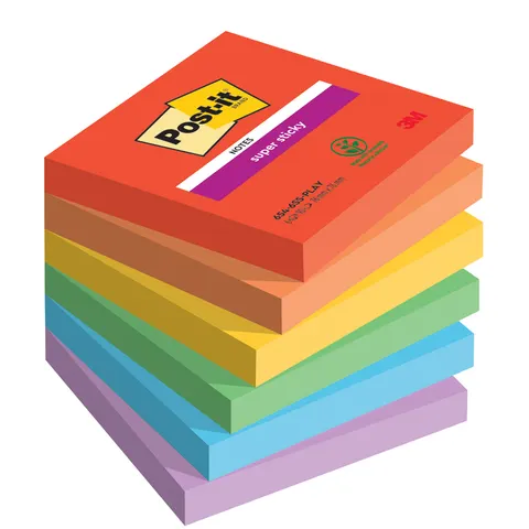 Post-It Post it Super Sticky Notes Playful Colours 76x76mm 90 Sheets – image 1