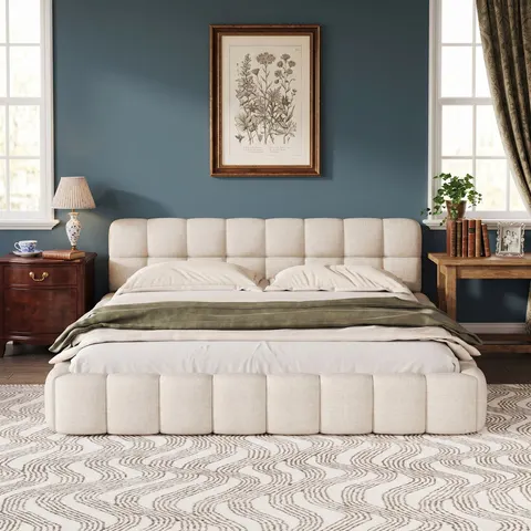 Metro Bed Frame Beige 140 x 190cm – image 1