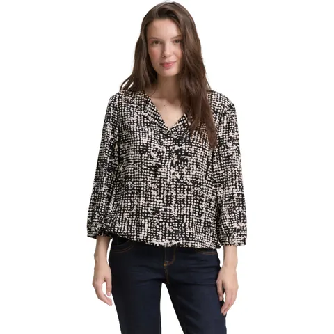 Tom Tailor - Blouse van viscose - Maat 40 - navy abstract dot design – afbeelding 1