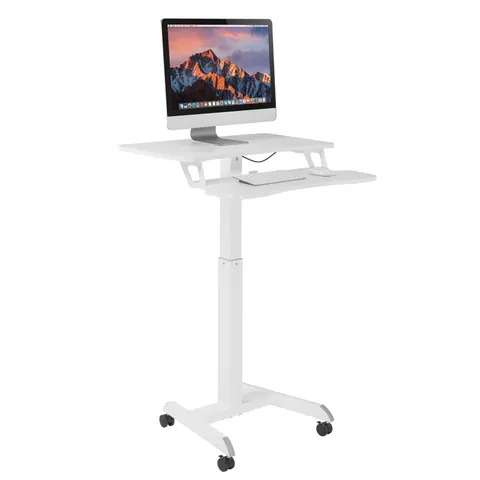 ProperAV Two Tier Mobile Desk Trolley Workstation with Gas Spring Heig – image 1