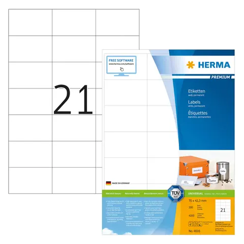 Herma Labels white 70x42,3 SuperPrint 4200 pcs. – afbeelding 1