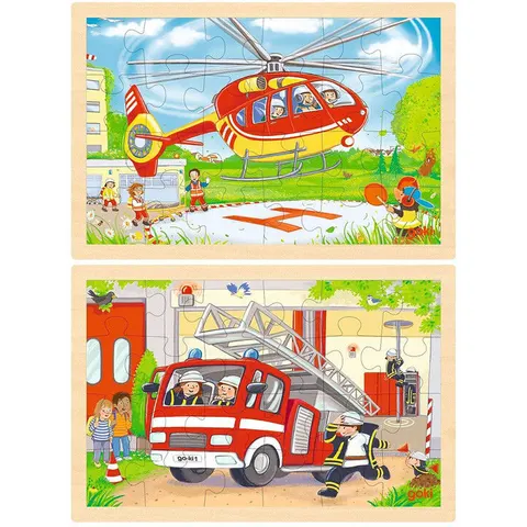 Puzzle à deux faces Hélicoptère / pompiers 24 pcs - Goki – image 1