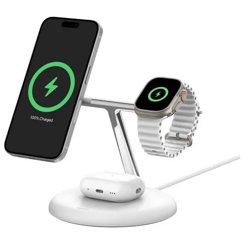 Belkin 3 in 1 MagSafe Compatible Qi2 Wireless Charger -White – image 1