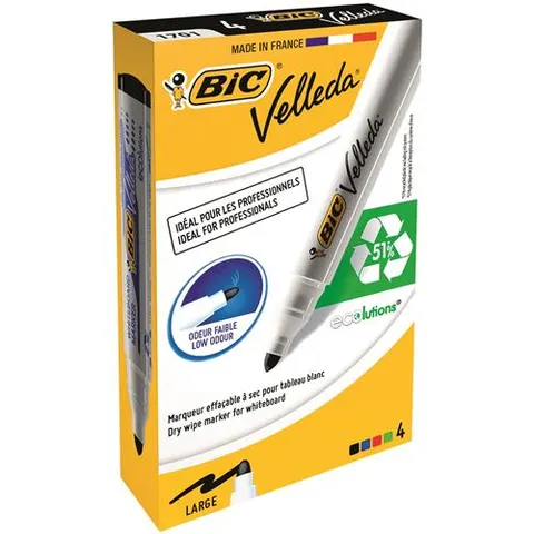 BIC Whiteboard-Marker Velleda 1701 ECOlutions, 4er Etui – Bild 1