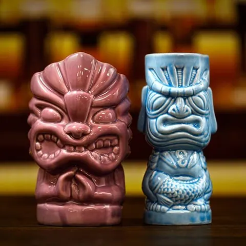 Bar Bespoke Tiki Mugs 2 Pack Blue and Purple – image 1