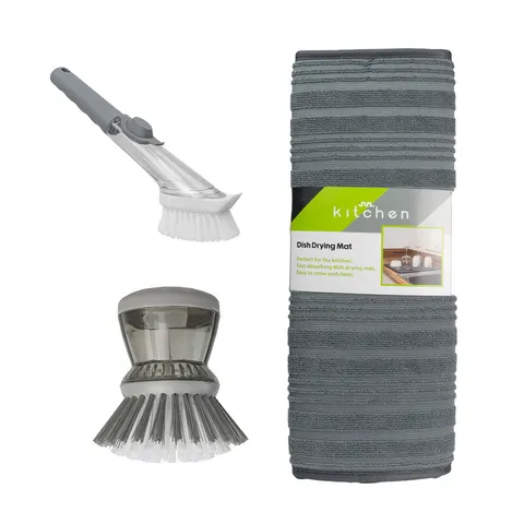 JVL Kitchen Cleaning Bundle: Premium Dish Drying Mat & Soap Dispensing Dish Brush Set for Efficient Sink Area – image 1