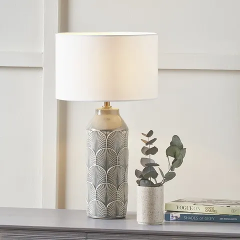 Pacific Bethan Ceramic Embossed Table Lamp - Grey & Ivory – image 1