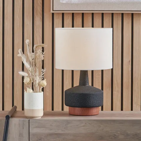 Pacific Elio Ceramic Wood Effect Table Lamp - Black & White – image 1