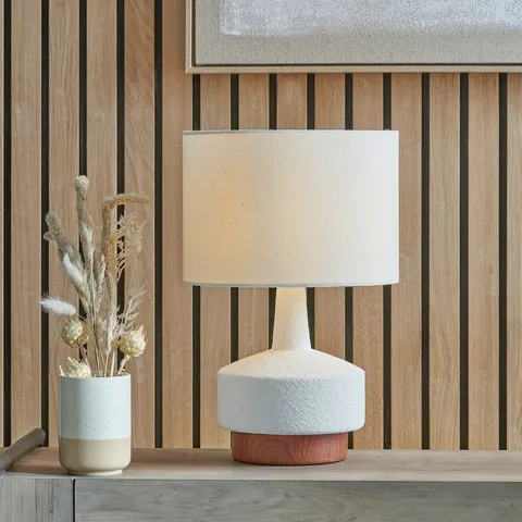 Pacific Elio Ceramic Wood Effect Table Lamp - White – image 1