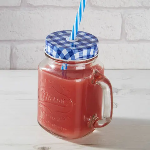 Bocal Embossed Mason with Blue Gingham Lid | Square Jar Mug – image 1