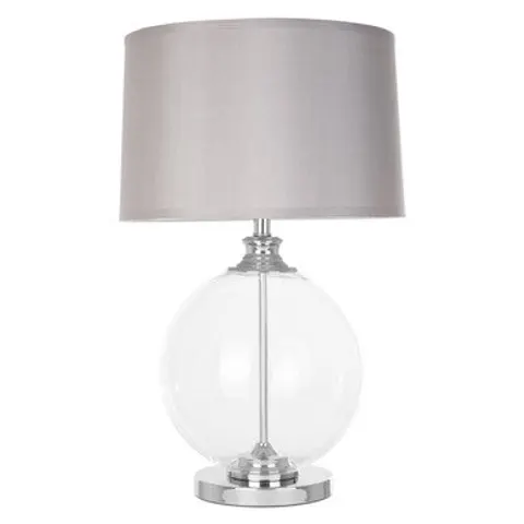 Edna Small Clear Glass Table Lamp with Silver Silk Shade Silver, Clear – image 1