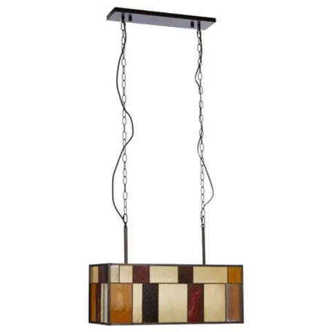 Orsina Deco Rectangle Ceiling Light, Rustic Bronze Pendant With Multicoloured Textured Glass, Glass Ceiling Light – image 1